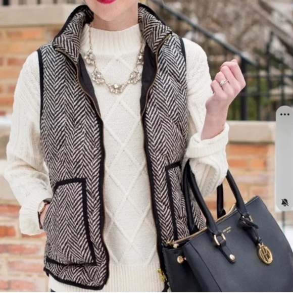 J. CREW Herringbone Excursion Quilted Down Puffer Vest Double Zipper - Picture 9 of 9